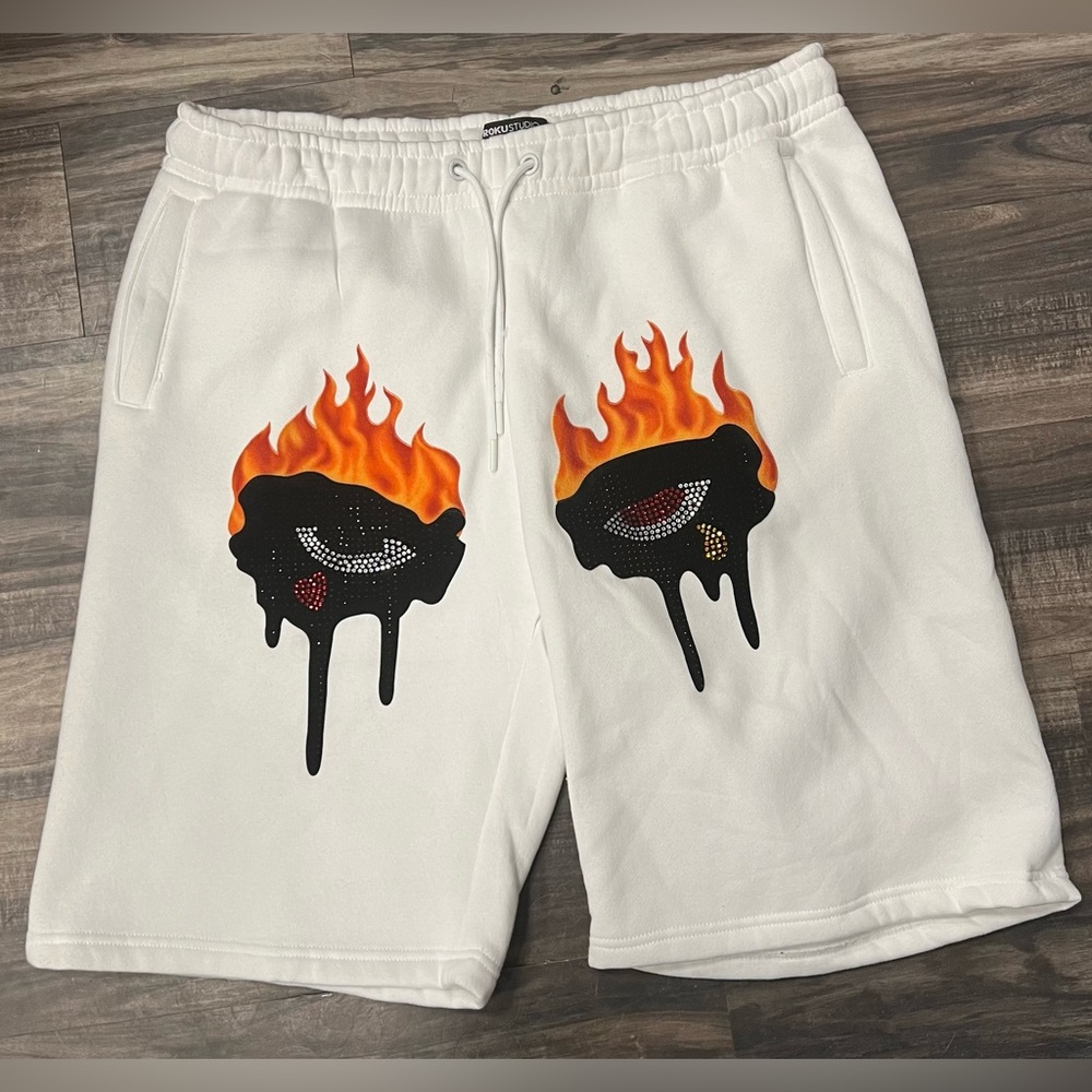 Men’s Roku Studio White Graphic Fire Eyes Shorts